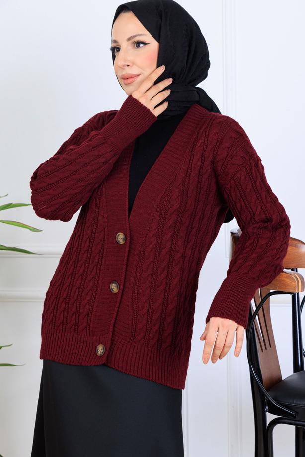 Tesettür giyim BORDO T 0004 BN TRİKO HIRKA - TRENDTESETTÜR