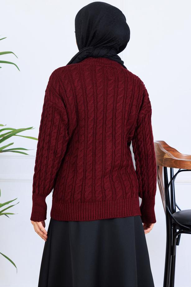 Tesettür giyim BORDO T 0004 BN TRİKO HIRKA - TRENDTESETTÜR