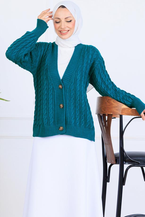 Tesettür giyim MAVİ T 0004 BN TRİKO HIRKA - TRENDTESETTÜR