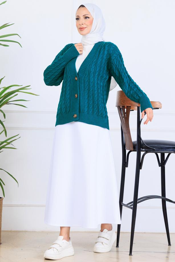 Tesettür giyim MAVİ T 0004 BN TRİKO HIRKA - TRENDTESETTÜR