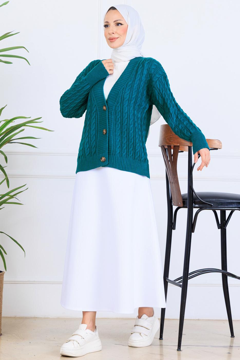 Tesettür giyim MAVİ TRİKO HIRKA T 0004