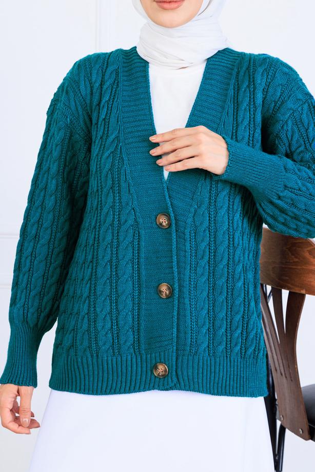 Tesettür giyim MAVİ T 0004 BN TRİKO HIRKA - TRENDTESETTÜR