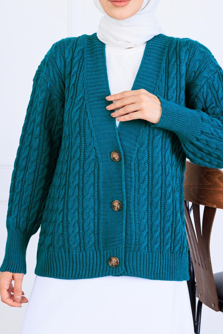 Tesettür giyim MAVİ TRİKO HIRKA T 0004