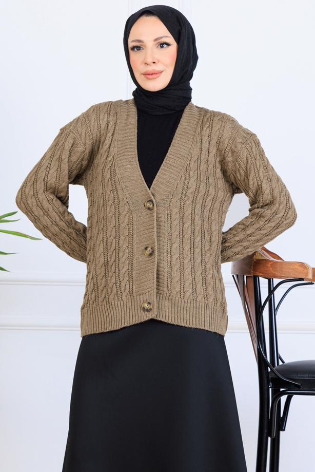 Tesettür giyim VİZON T 0004 BN TRİKO HIRKA - TRENDTESETTÜR