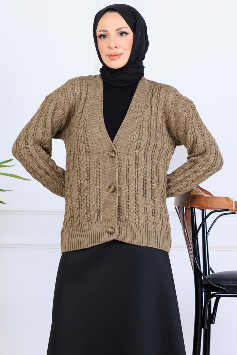 Tesettür giyim VİZON TRİKO HIRKA T 0004