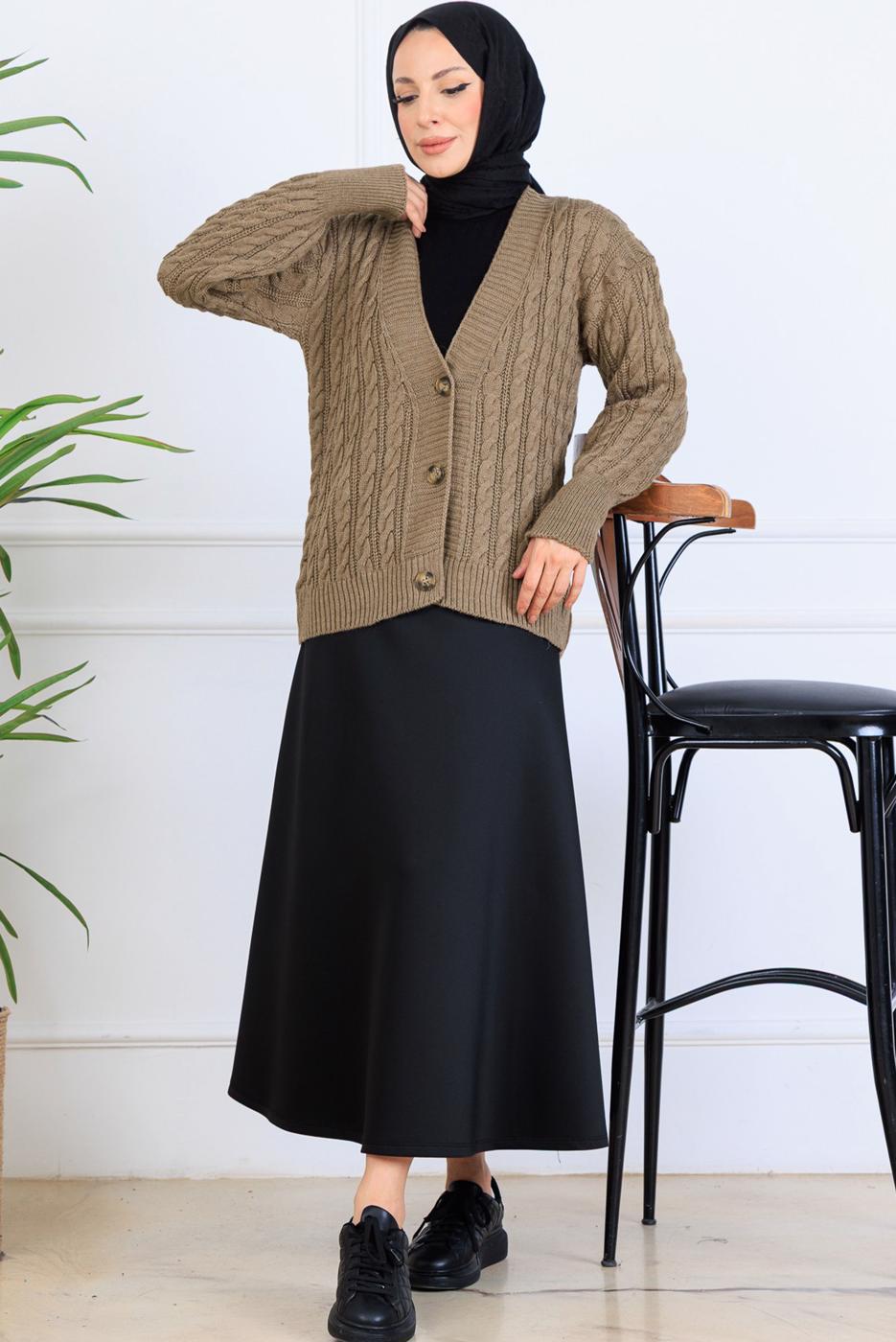 Tesettür giyim VİZON TRİKO HIRKA T 0004