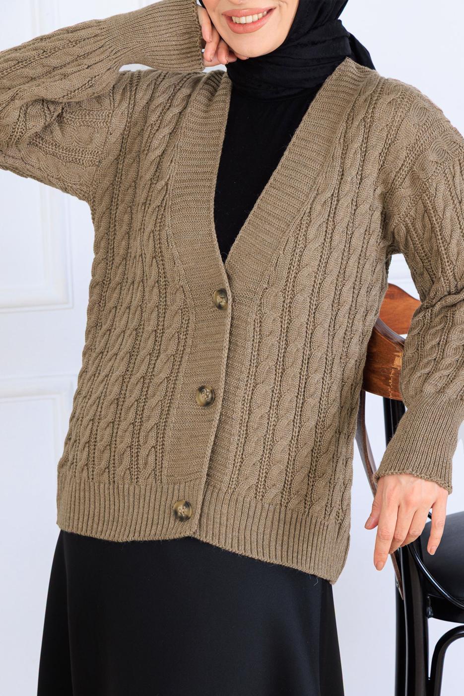 Tesettür giyim VİZON TRİKO HIRKA T 0004