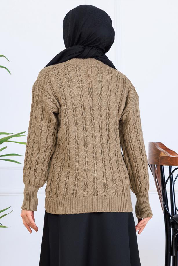 Tesettür giyim VİZON T 0004 BN TRİKO HIRKA - TRENDTESETTÜR