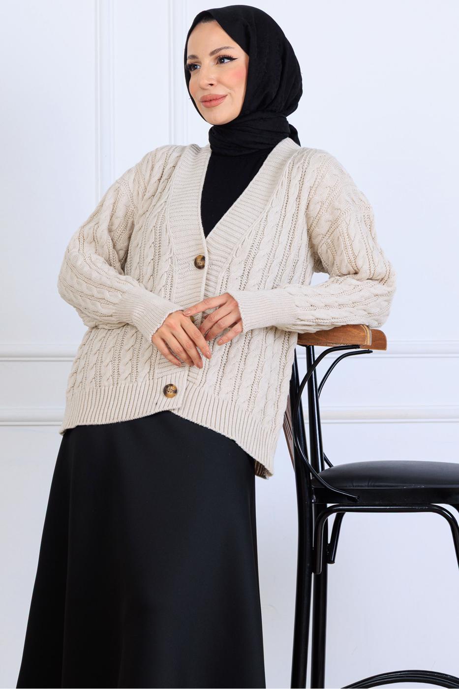 Tesettür giyim BEJ TRİKO HIRKA T 0004