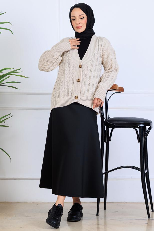 Tesettür giyim BEJ T 0004 BN TRİKO HIRKA - TRENDTESETTÜR