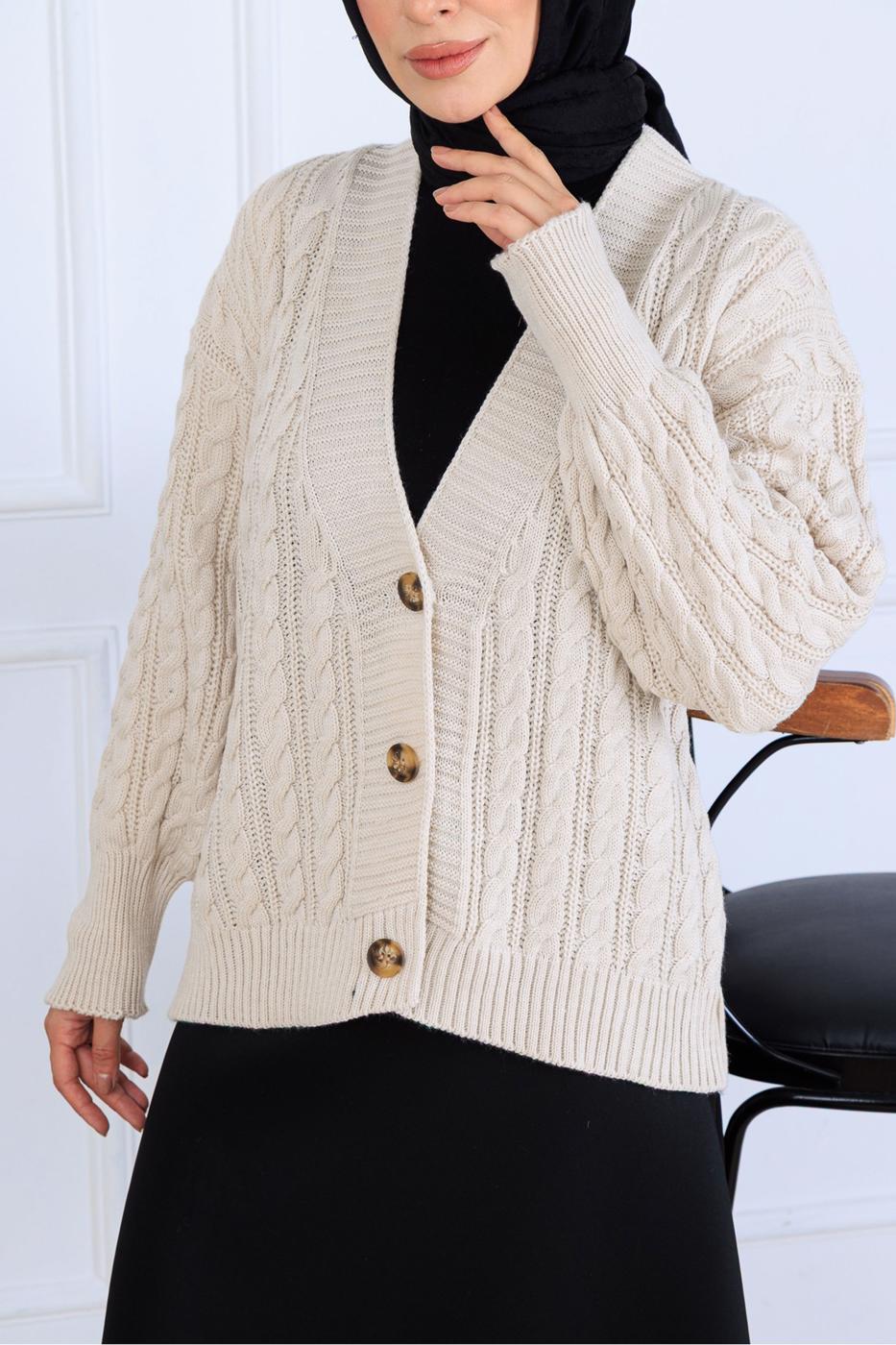 Tesettür giyim BEJ TRİKO HIRKA T 0004