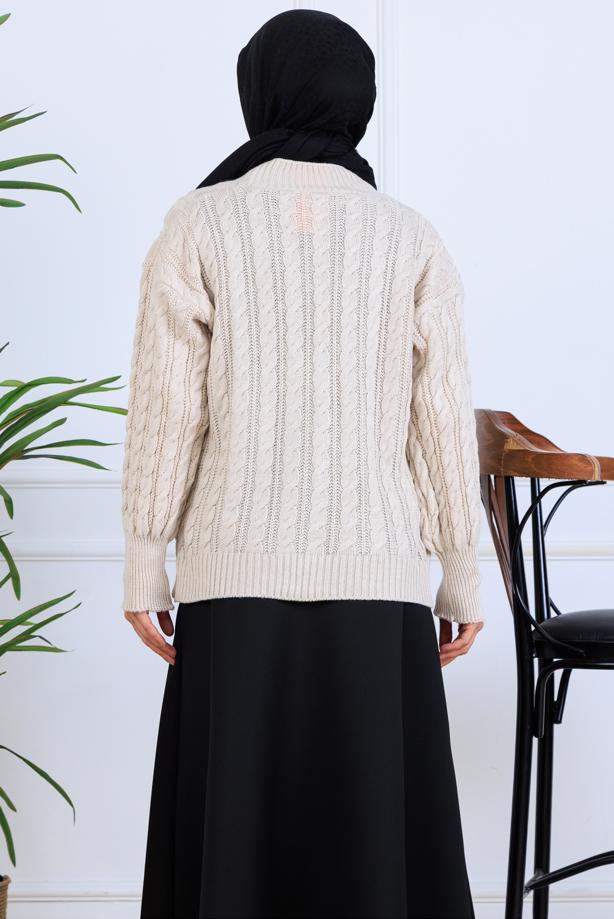 Tesettür giyim BEJ T 0004 BN TRİKO HIRKA - TRENDTESETTÜR