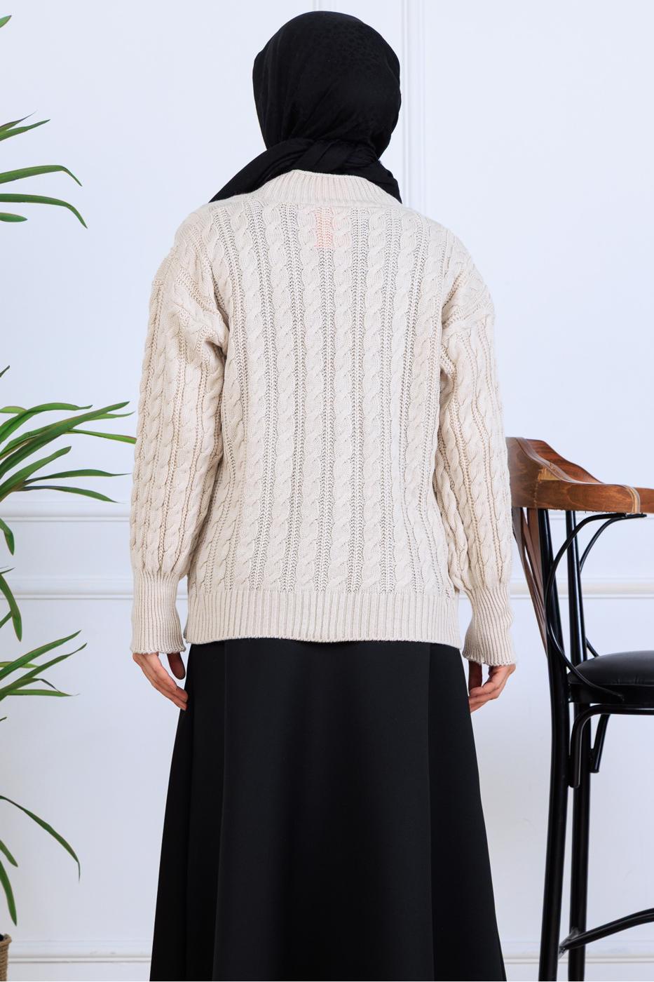 Tesettür giyim BEJ TRİKO HIRKA T 0004