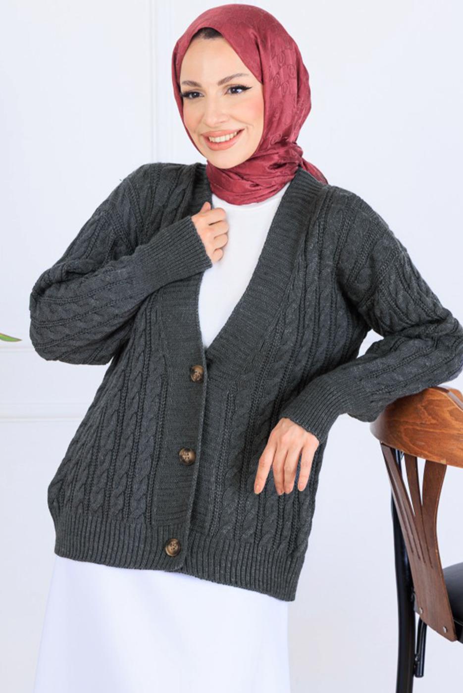 Tesettür giyim GRİ TRİKO HIRKA T 0004