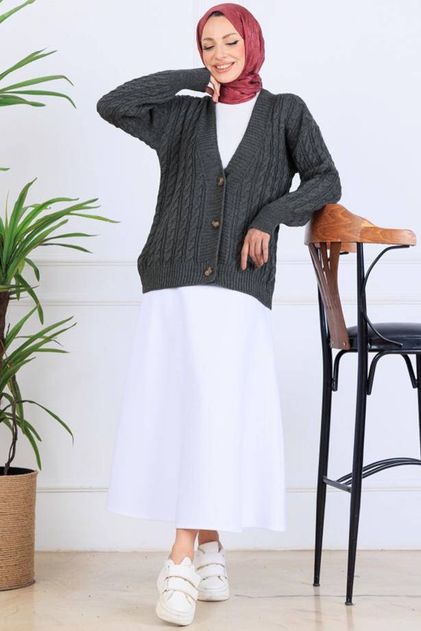 Tesettür giyim GRİ TRİKO HIRKA T 0004 - TRENDTESETTÜR
