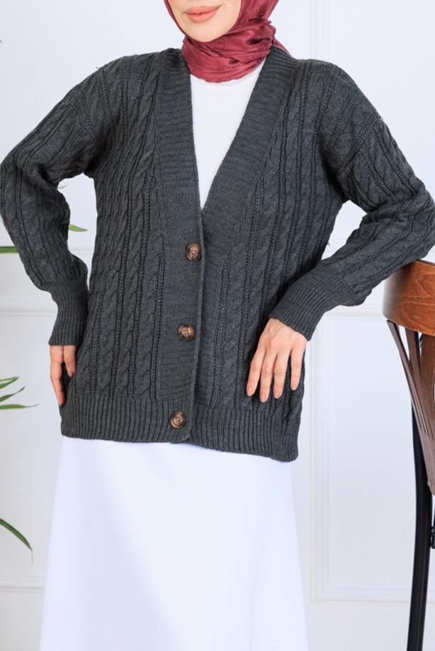 Tesettür giyim GRİ TRİKO HIRKA T 0004 - TRENDTESETTÜR