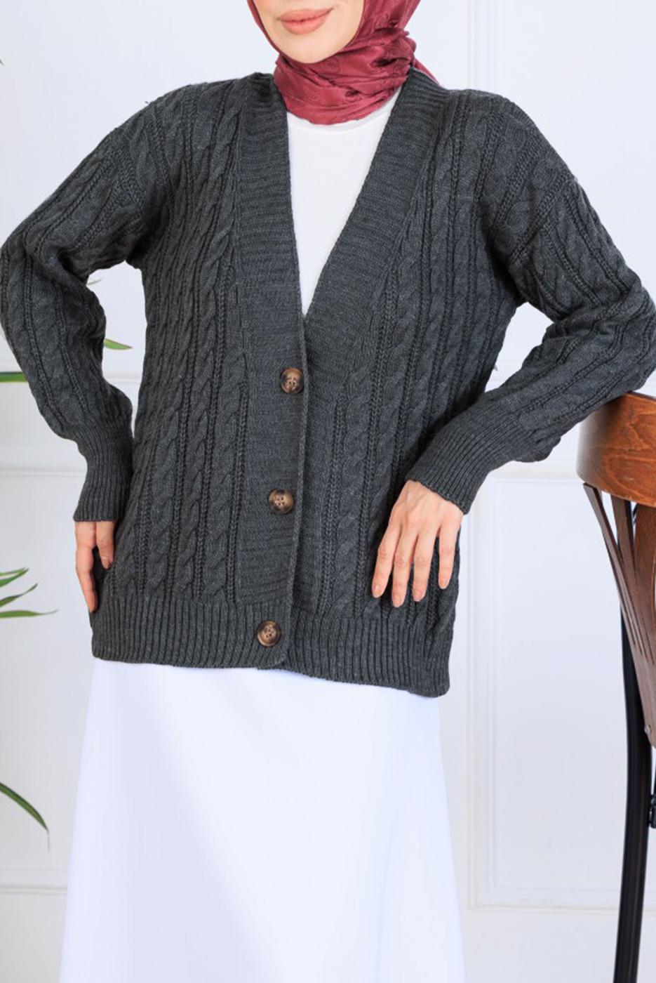 Tesettür giyim GRİ TRİKO HIRKA T 0004