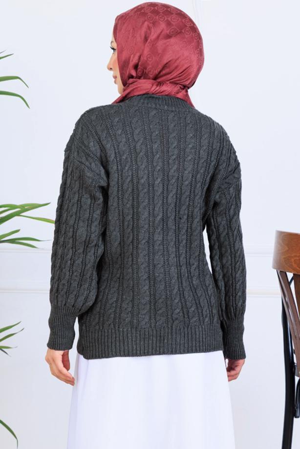 Tesettür giyim GRİ TRİKO HIRKA T 0004 - TRENDTESETTÜR