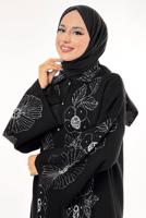 Tesettür giyim SİYAH ÇİÇEK DESENLİ TRİKO HIRKA T 01381