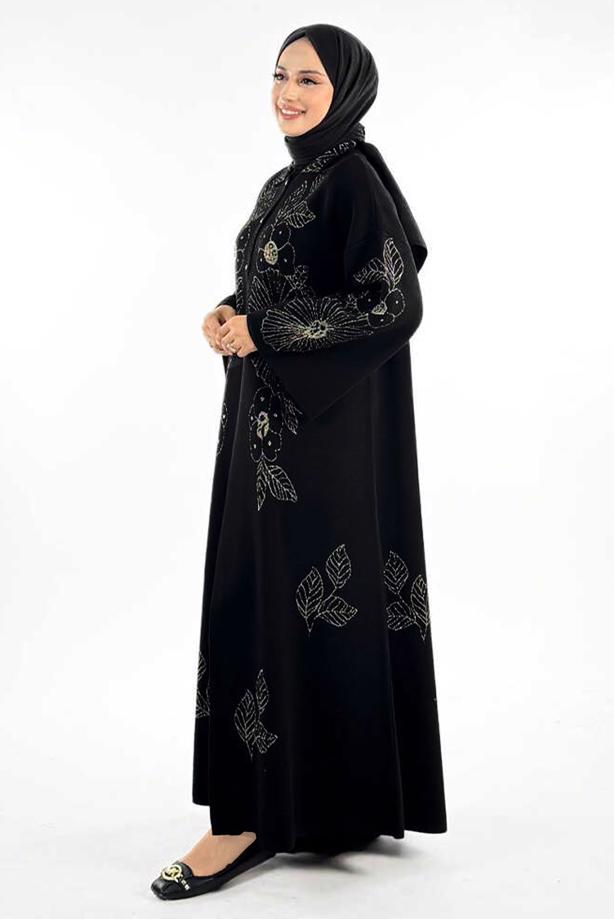 Vêtements hijab NOIR CARDIGAN EN MAILLE À MOTIFS FLORAUX T 01381 - TRENDTESETTÜR