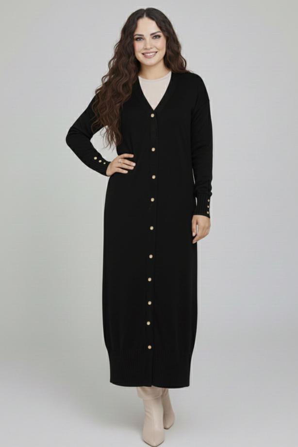 Hijab clothing BLACK V-NECK LONG CARDIGAN T 0523 - TRENDTESETTÜR