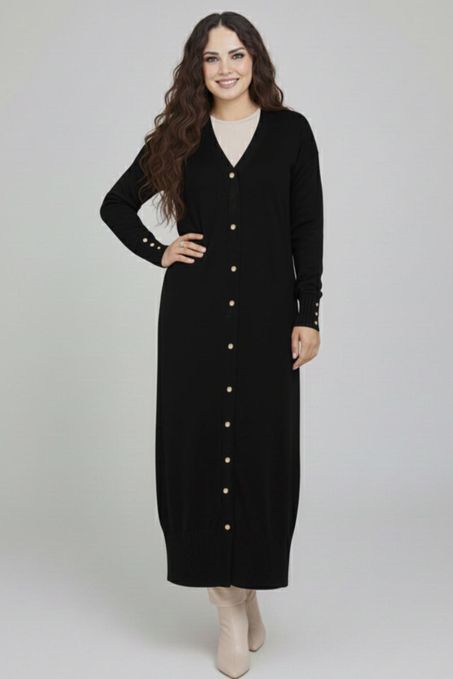 Hijab clothing BLACK V-NECK LONG CARDIGAN T 0523