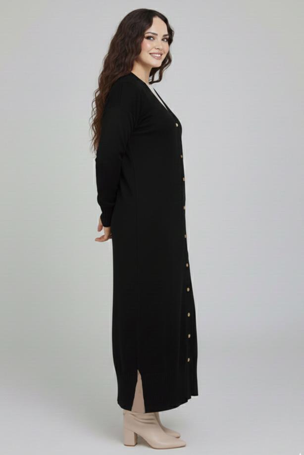 Hijab clothing BLACK V-NECK LONG CARDIGAN T 0523 - TRENDTESETTÜR