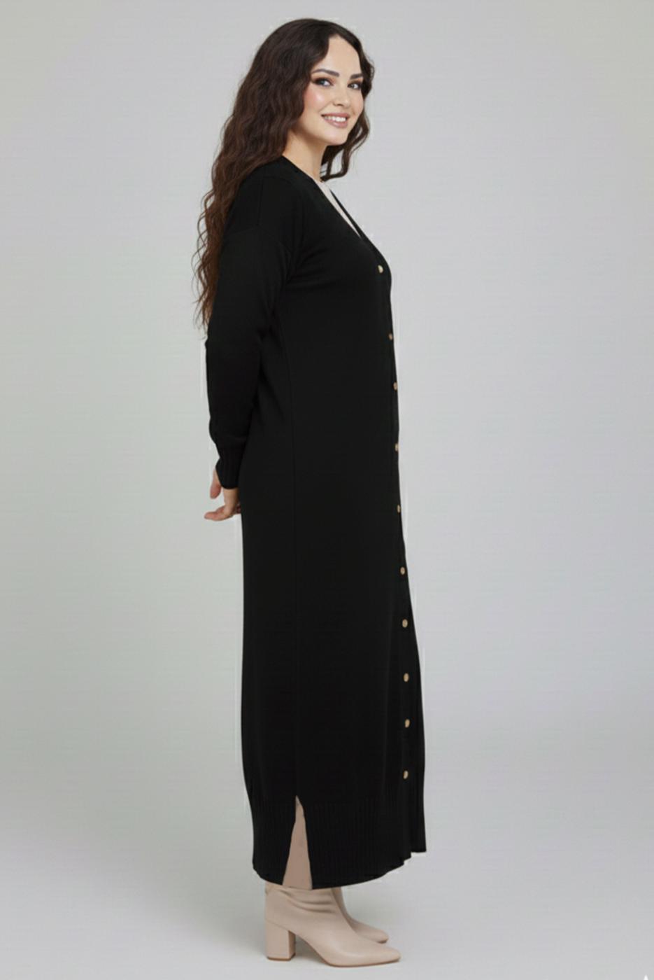 Hijab clothing BLACK V-NECK LONG CARDIGAN T 0523