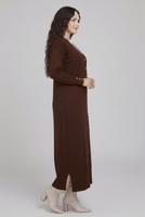 Tesettür giyim KAHVE V-YAKA UZUN HIRKA T 0523