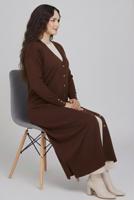 Tesettür giyim KAHVE V-YAKA UZUN HIRKA T 0523