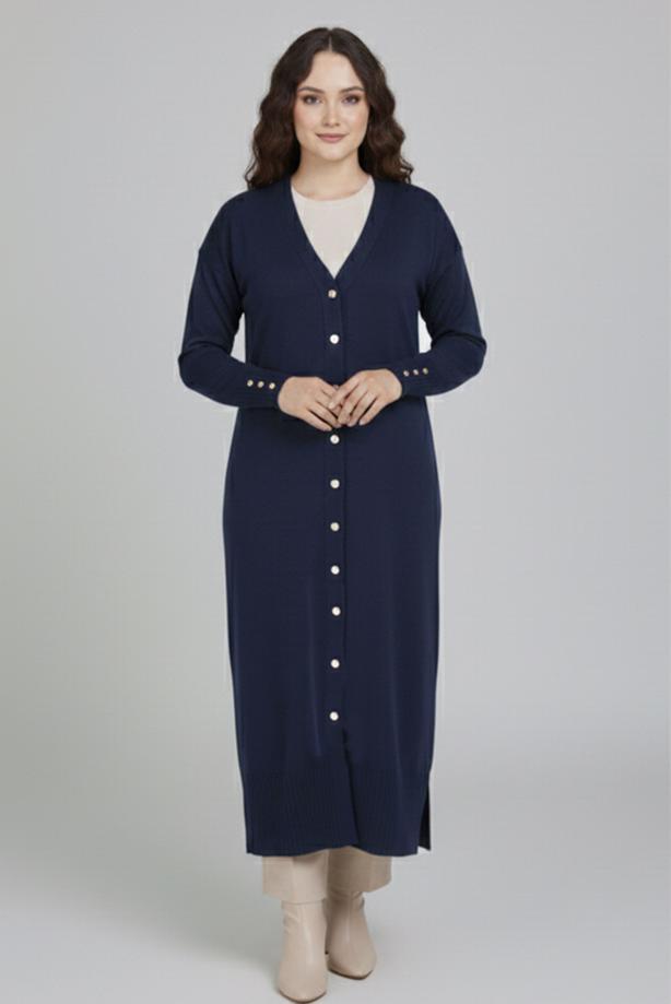 Tesettür giyim LACİVERT V-YAKA UZUN HIRKA T 0523 - TRENDTESETTÜR