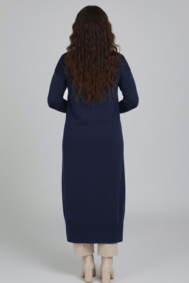 Tesettür giyim LACİVERT V-YAKA UZUN HIRKA T 0523 - TRENDTESETTÜR