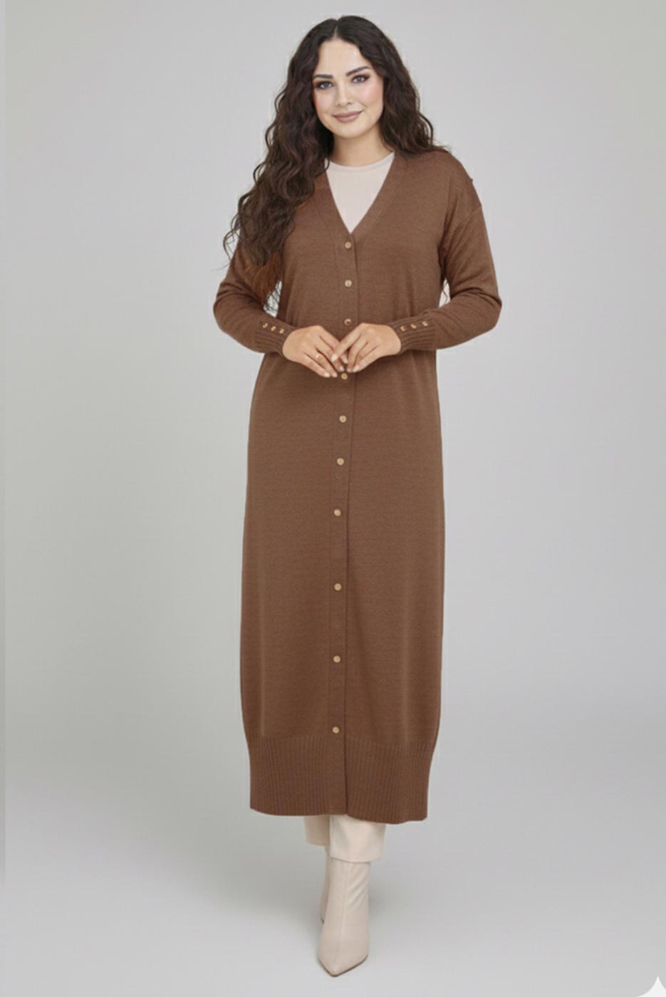 Tesettür giyim VİZON V-YAKA UZUN HIRKA T 0523