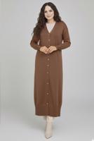 Tesettür giyim VİZON V-YAKA UZUN HIRKA T 0523