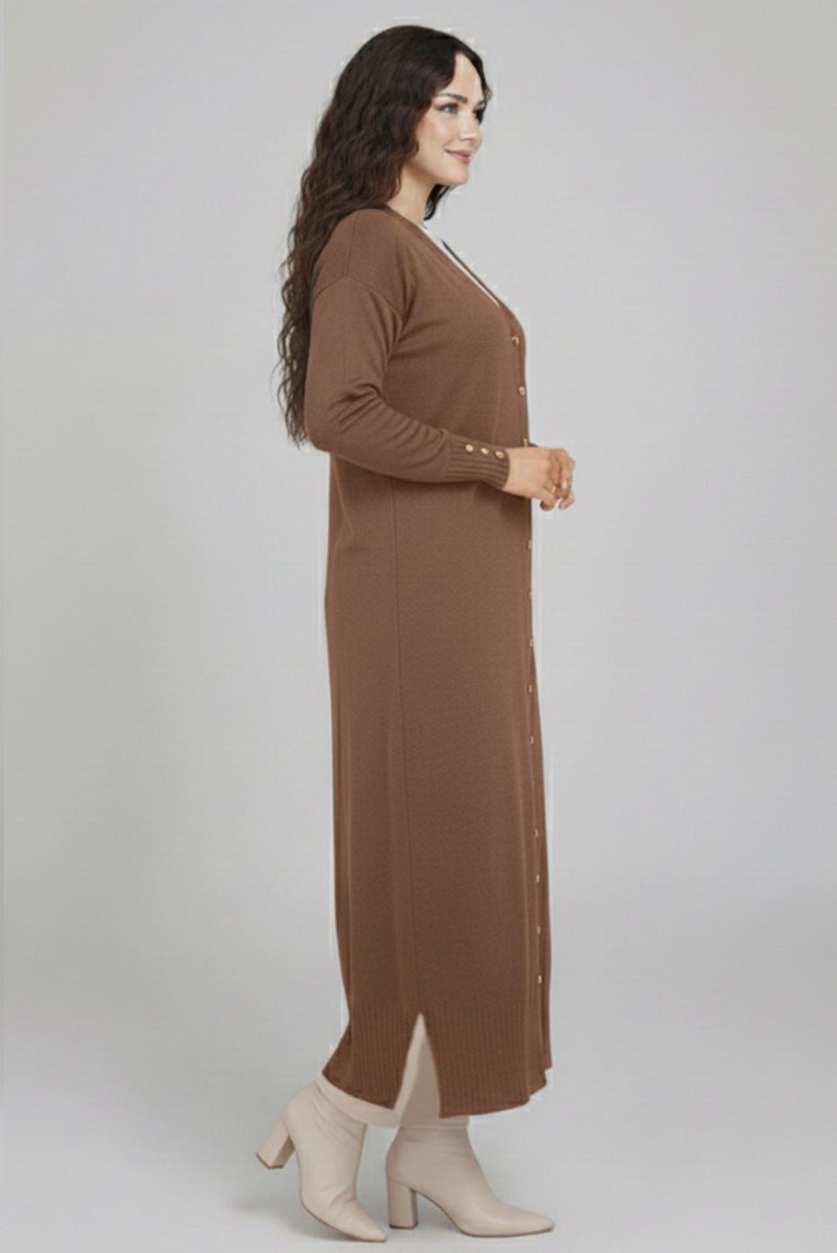 Tesettür giyim VİZON V-YAKA UZUN HIRKA T 0523