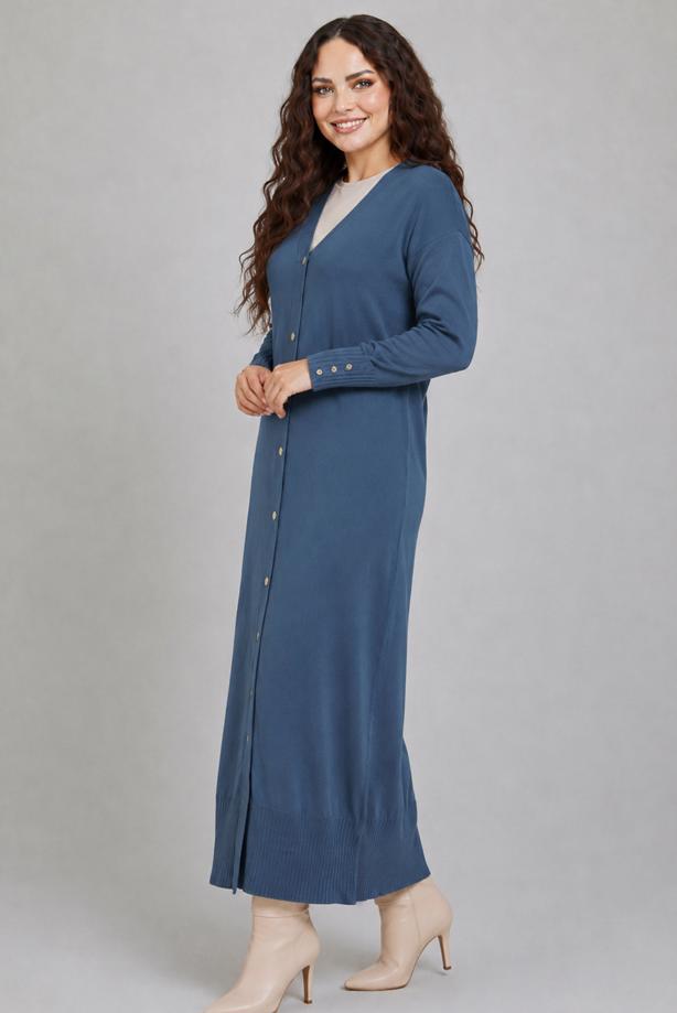 Hijab clothing NAVY BLUE V-NECK LONG CARDIGAN T 0523 - TRENDTESETTÜR