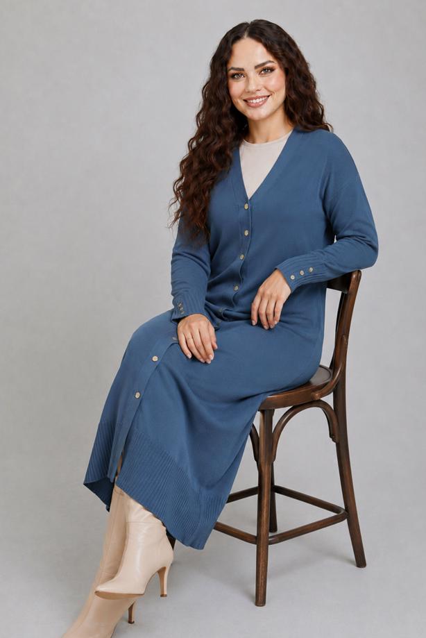 Hijab clothing NAVY BLUE V-NECK LONG CARDIGAN T 0523 - TRENDTESETTÜR