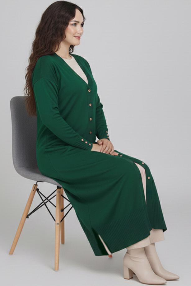 Tesettür giyim YEŞİL V-YAKA UZUN HIRKA T 0523 - TRENDTESETTÜR