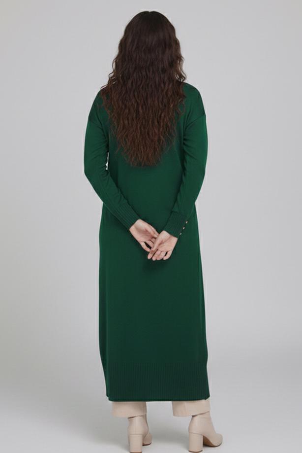 Tesettür giyim YEŞİL V-YAKA UZUN HIRKA T 0523 - TRENDTESETTÜR