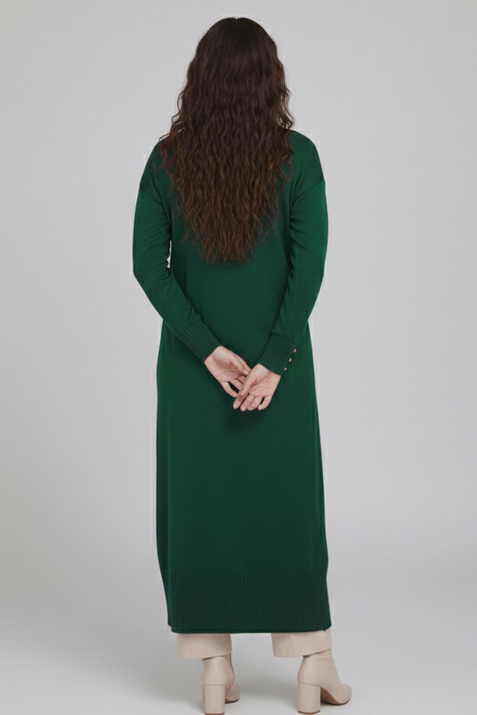 Tesettür giyim YEŞİL V-YAKA UZUN HIRKA T 0523