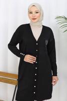 Hijab clothing BLACK T 0623 BN UZUN MERSERİZE HIRKA