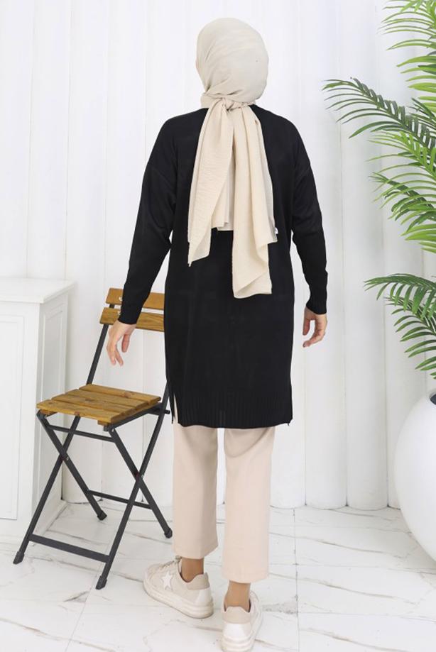 Hijab clothing BLACK T 0623 BN UZUN MERSERİZE HIRKA - TRENDTESETTÜR
