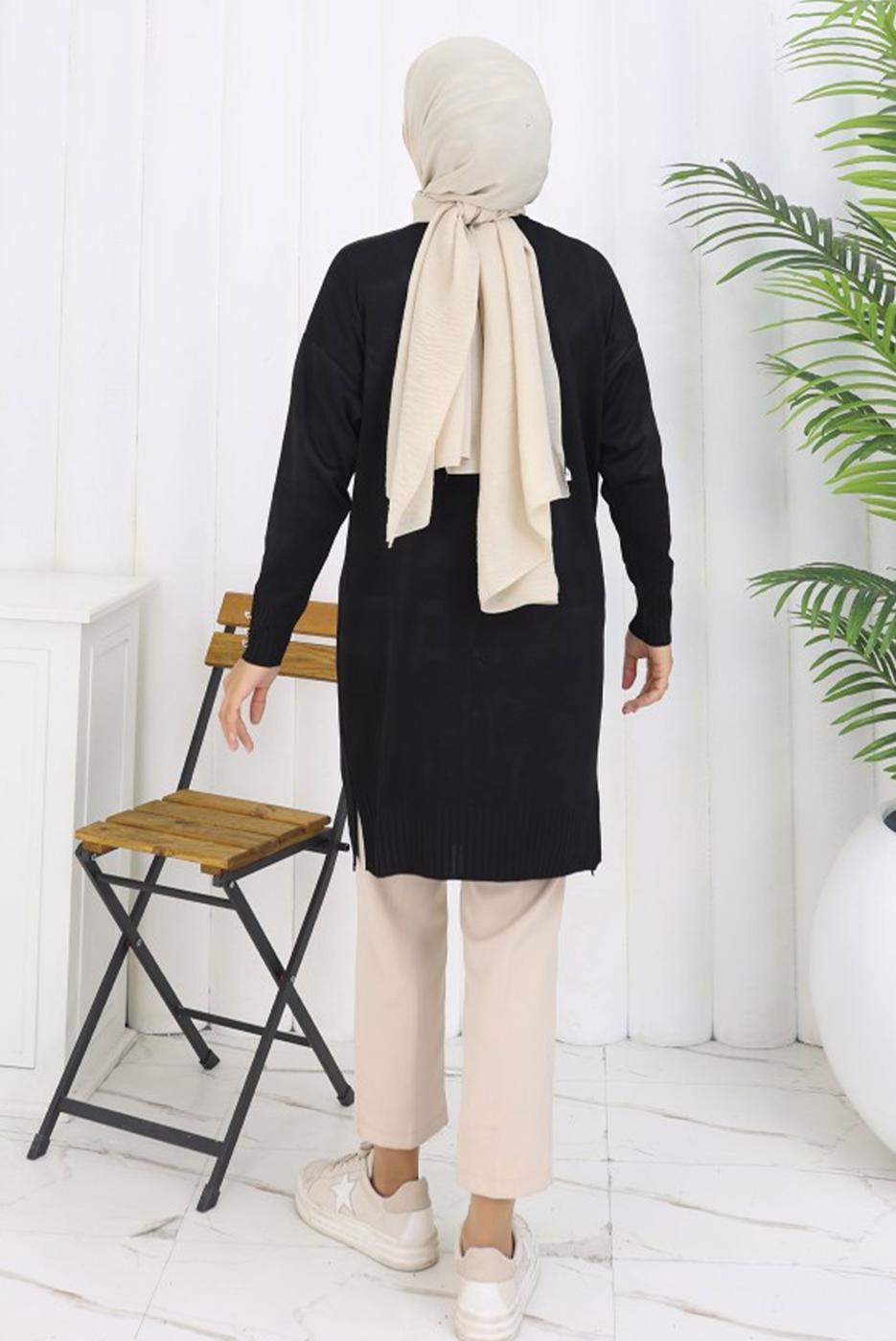 Hijab clothing BLACK T 0623 BN UZUN MERSERİZE HIRKA