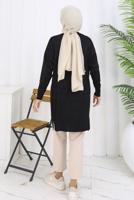 Hijab clothing BLACK T 0623 BN UZUN MERSERİZE HIRKA