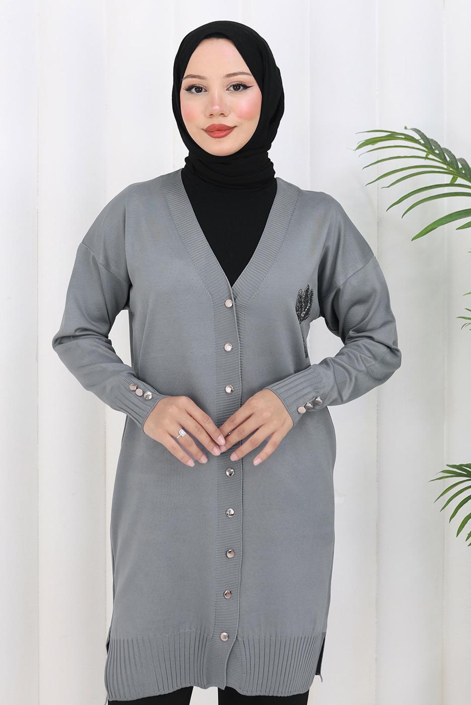 Hijab clothing GREY KNITWEAR CARDIGAN T 0623