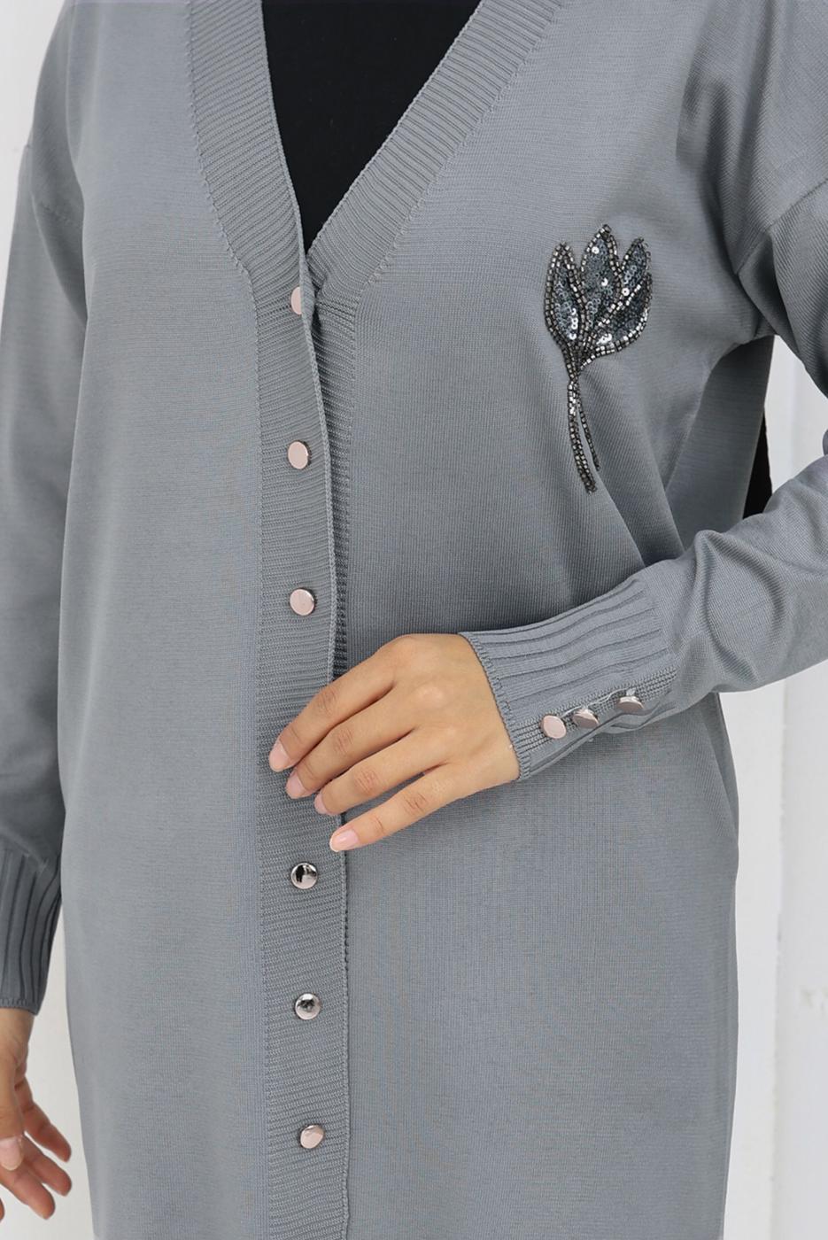 Hijab clothing GREY KNITWEAR CARDIGAN T 0623
