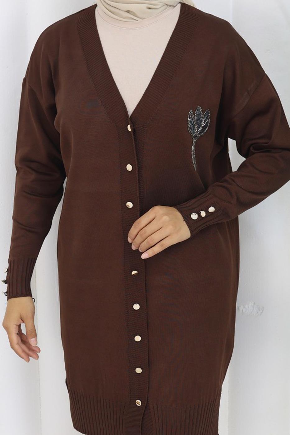 Hijab clothing BROWN T 0623 BN UZUN MERSERİZE HIRKA