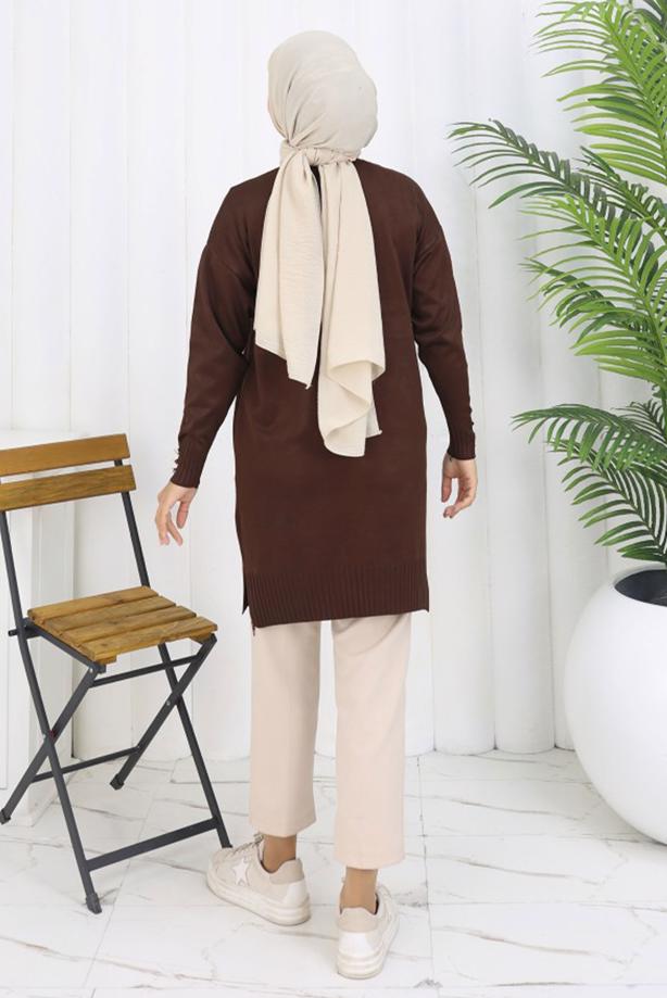 Hijab clothing BROWN T 0623 BN UZUN MERSERİZE HIRKA - TRENDTESETTÜR