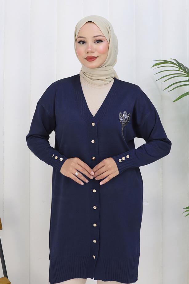 Hijab clothing NAVY BLUE T 0623 BN UZUN MERSERİZE HIRKA - TRENDTESETTÜR