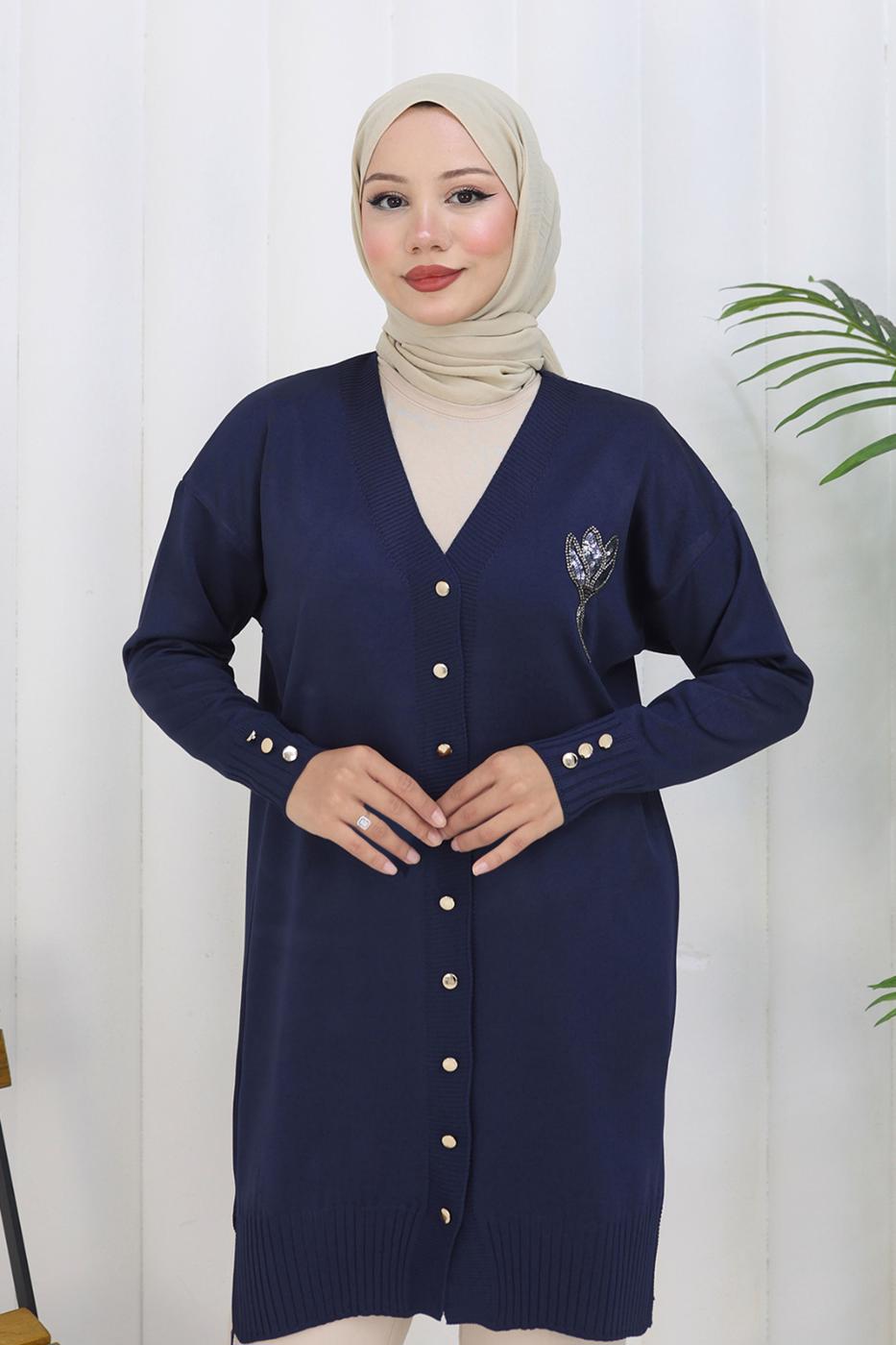 Hijab clothing NAVY BLUE T 0623 BN UZUN MERSERİZE HIRKA